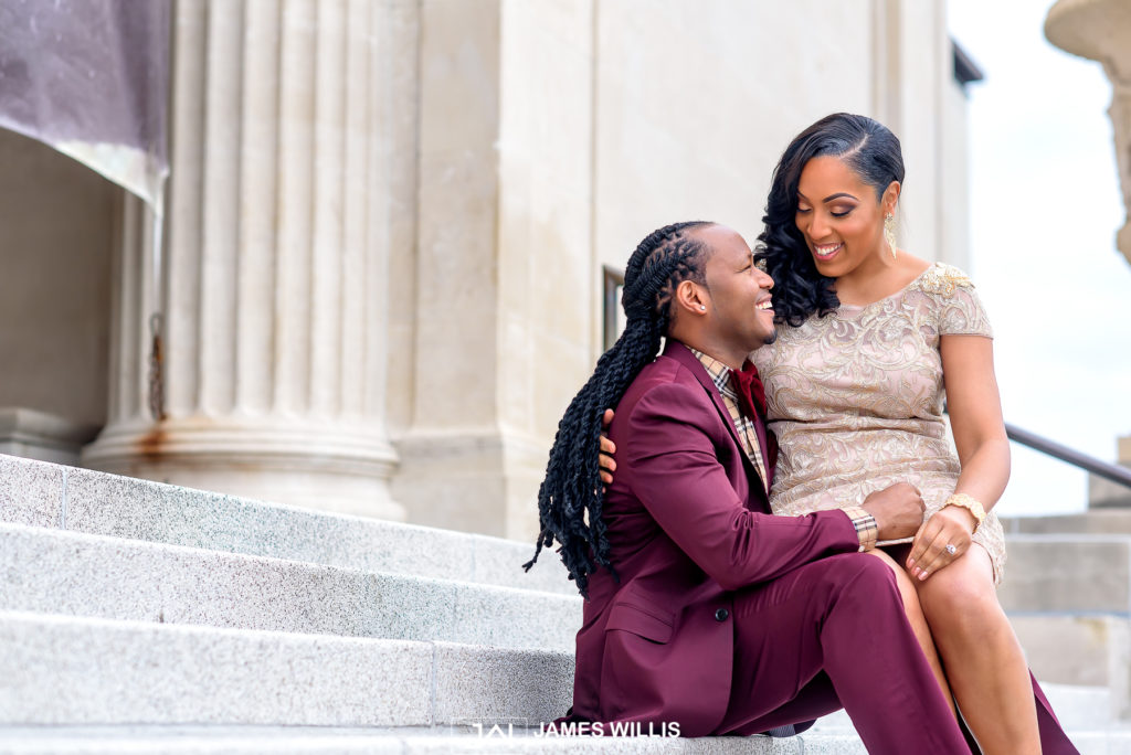 Couple engagement photos at The New Orleans Museum of Art with Formal Wear